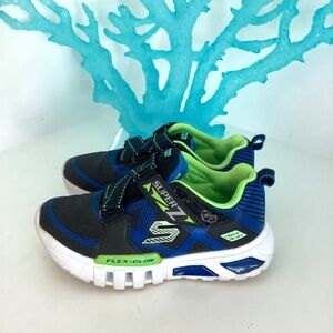 Boy's Skechers Light Up Flex - Glow Sneaker Blue Green and Black Boys Sz 12